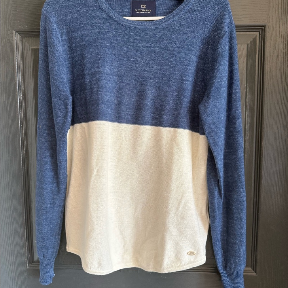 Scotch & Whiskey Couture Men’s Blue and White Crew Neck Sweater Size Small
